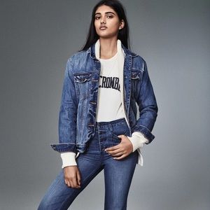 abercrombie & fitch | medium wash distressed denim jacket
